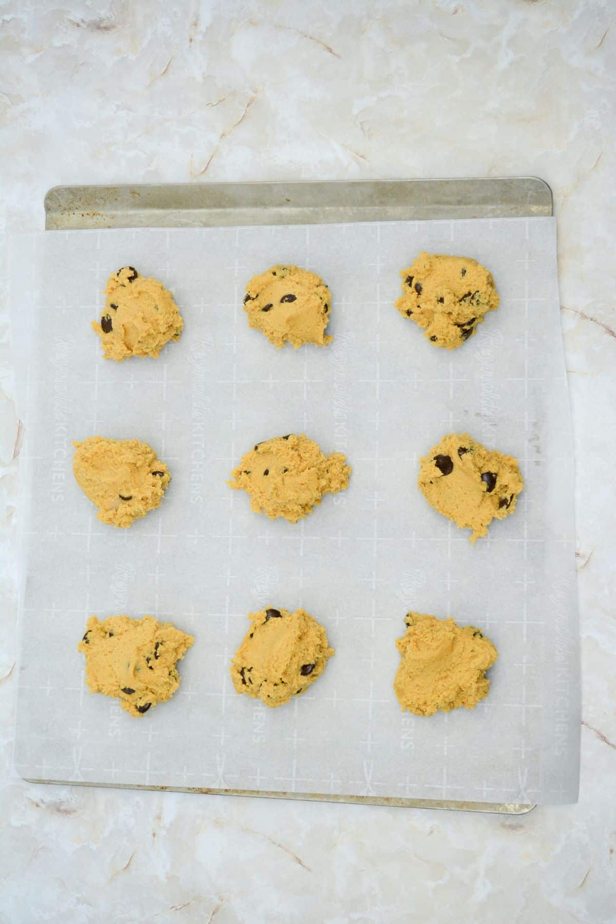 Cookie dough on pan.