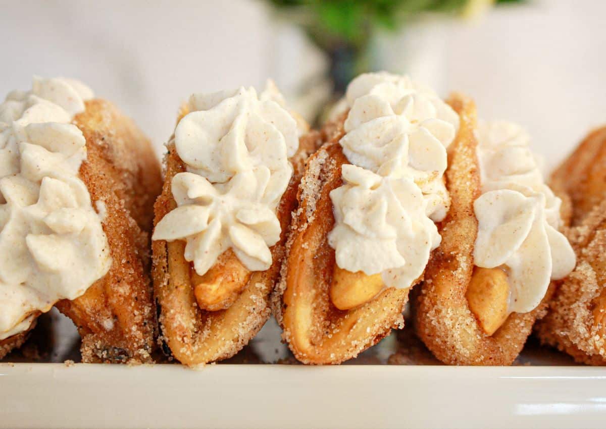 Pumpkin pie tacos on counter.