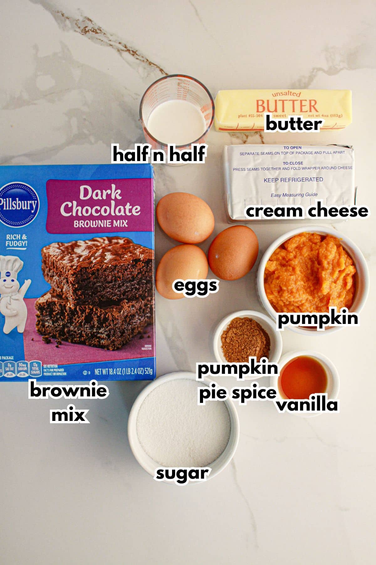 Ingreidents for pumpkin brownies.