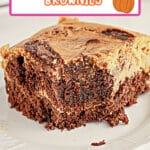Pumpkin brownie on small plate.