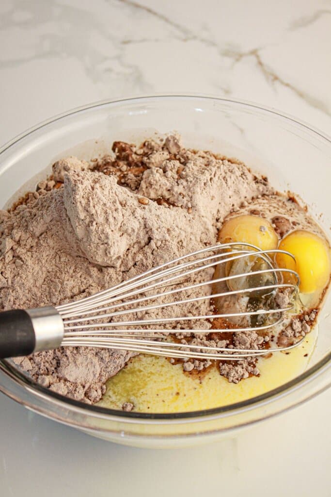 Batter being mixed in bowl.