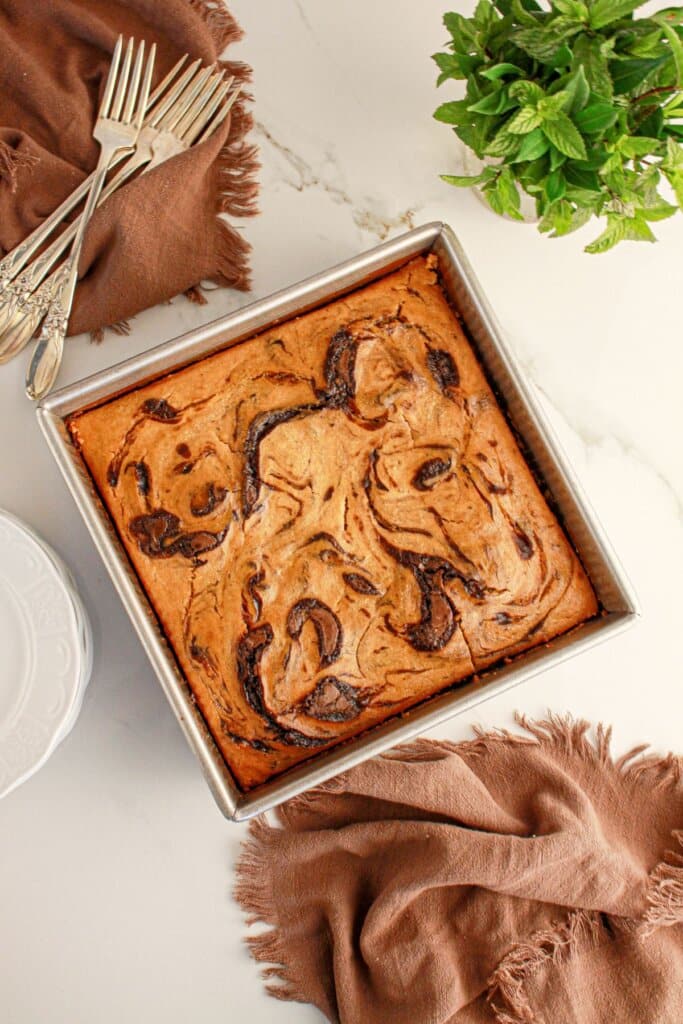 Brownies in baking pan.