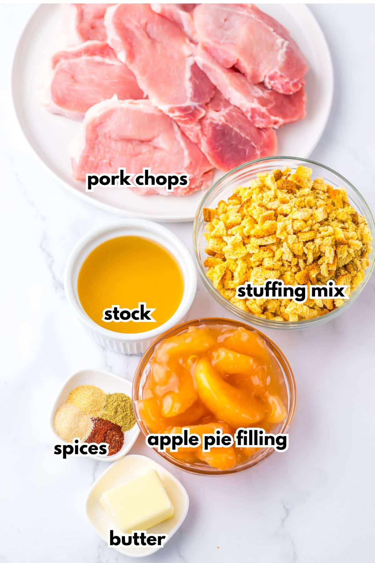 Ingredients for apple pork chops.