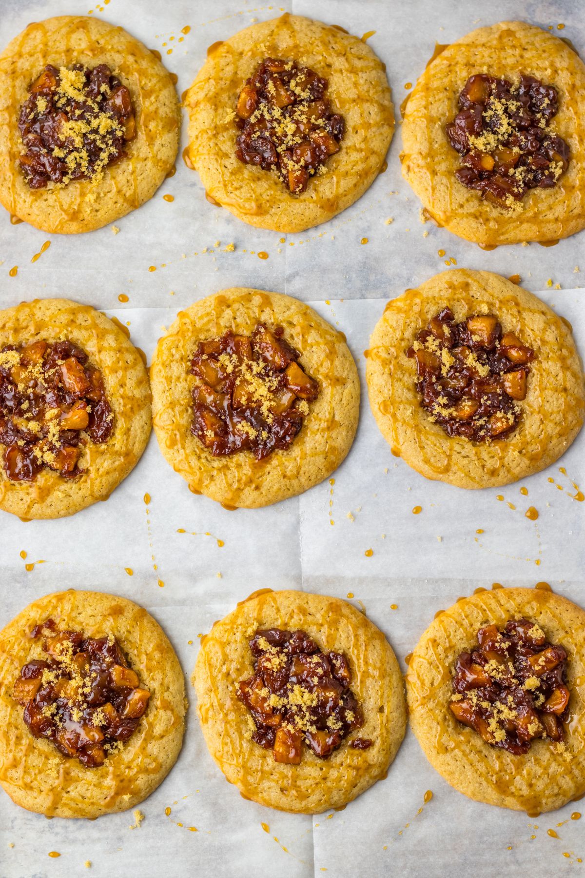 Baked cookies on pan.