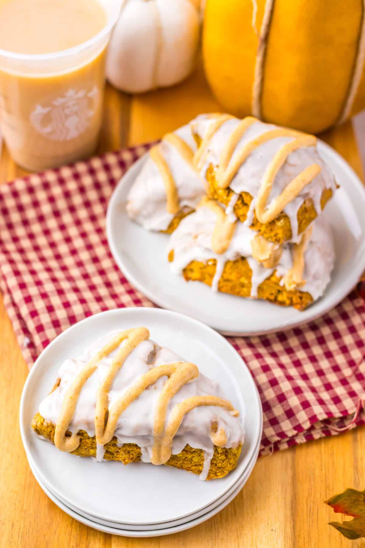 Starbucks pumpkin scones on a small plate.
