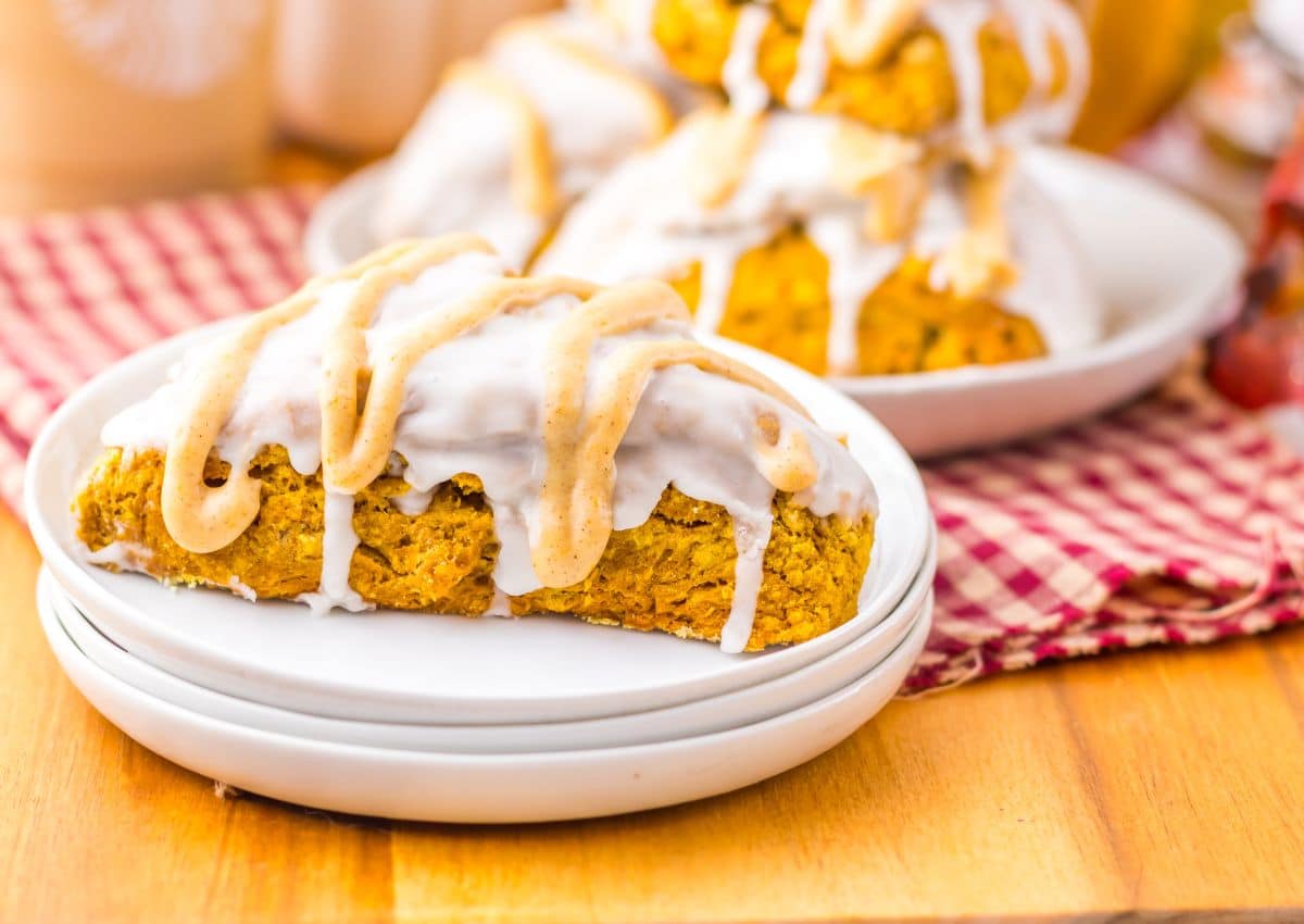 Starbucks pumpkin scones on a small plate.
