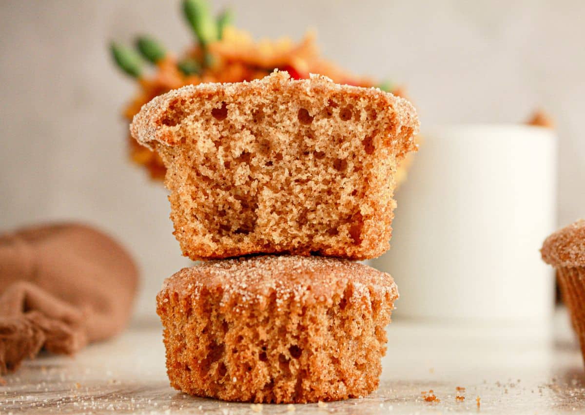Two muffins stacked on top of each other.
