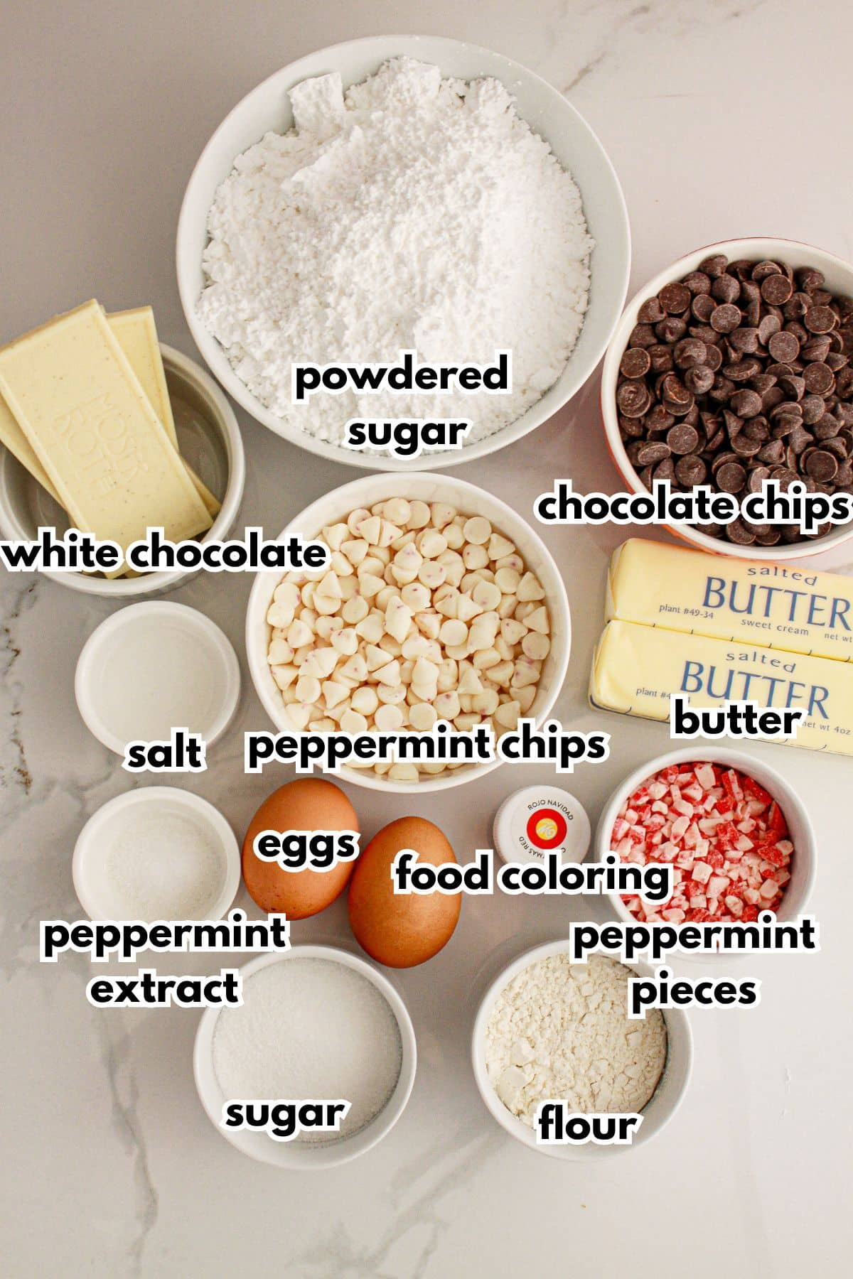 Bowls of ingredients on a counter.