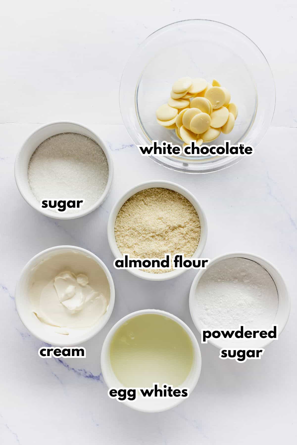 Bowls of ingredients on a counter.