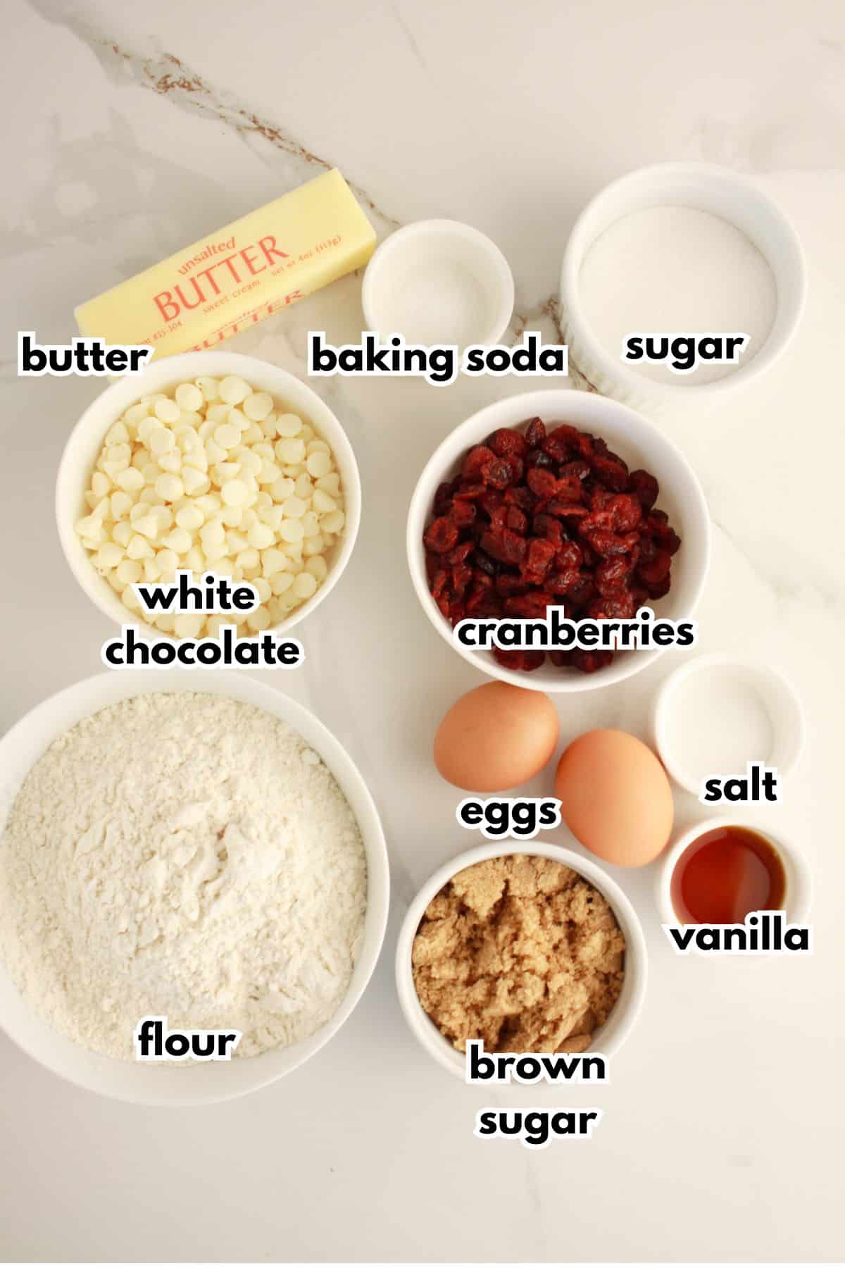 Bowls of ingredients on a counter.
