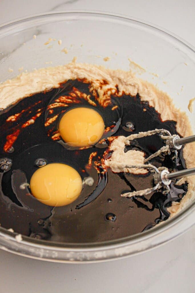 Wet ingredients being mixed.