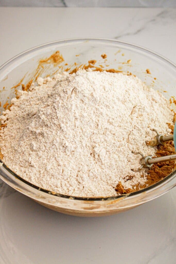 Dry ingredients being added to dough.