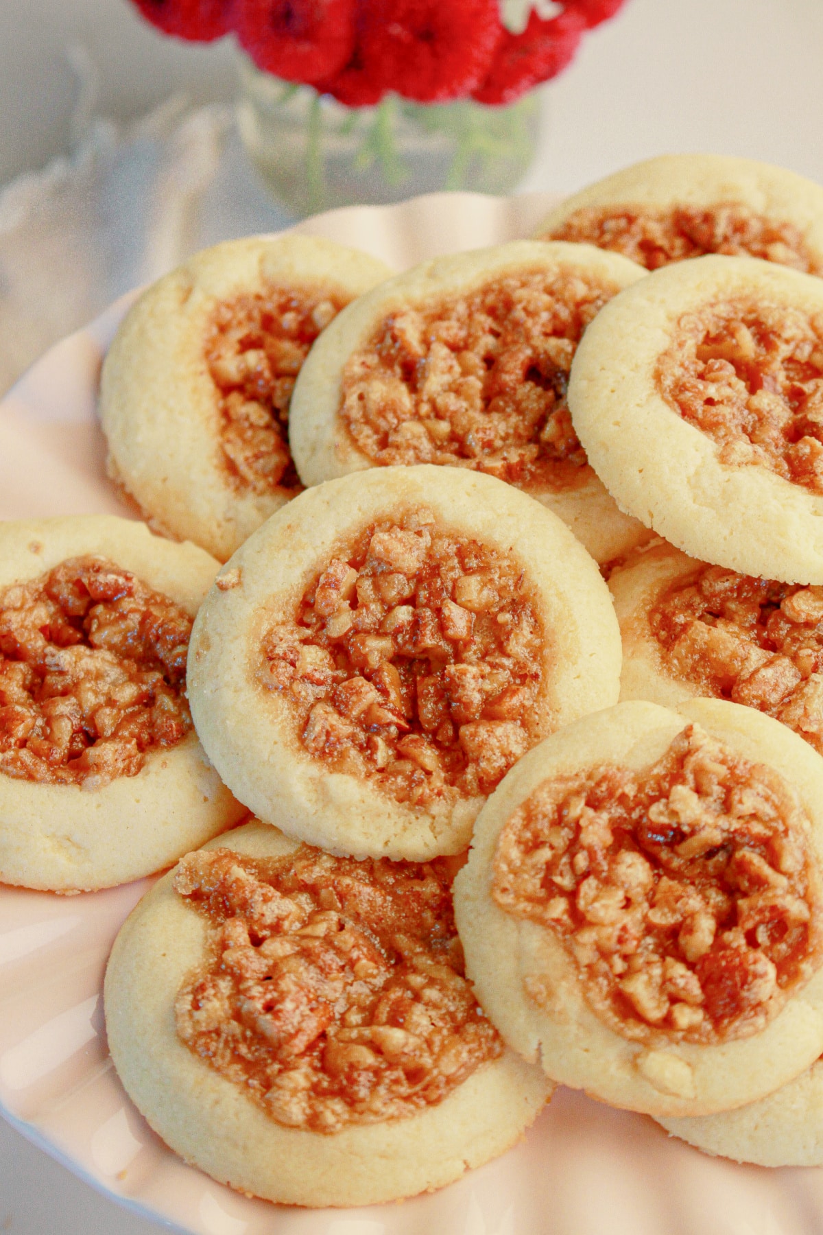 Pecan pie cookies on a serving platter.