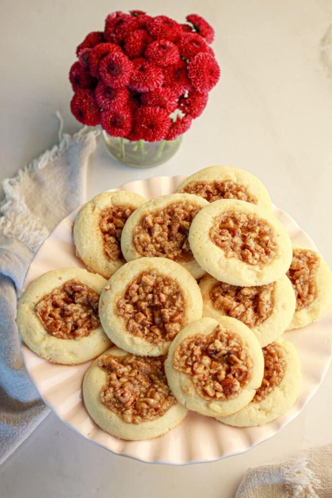 Pecan pie cookies on a serving platter.