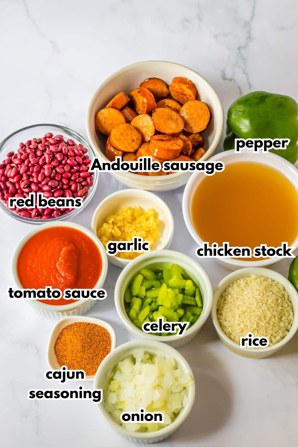 Bowls of ingredients on counter.