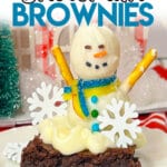 Snowman brownie on a plate.