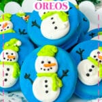 Snowman oreo cookies on a plate.