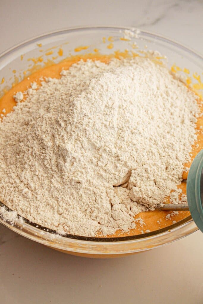 Batter being mixed in bowl.