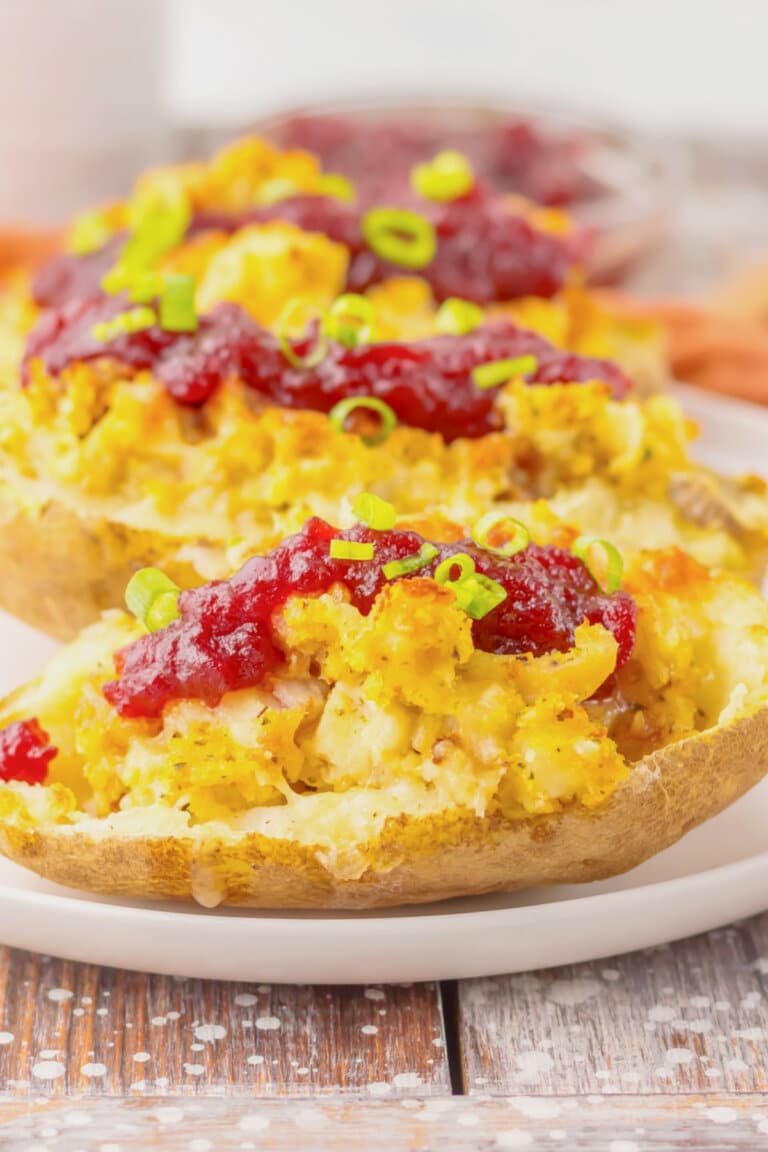 Thanksgiving potato skins on a plate.