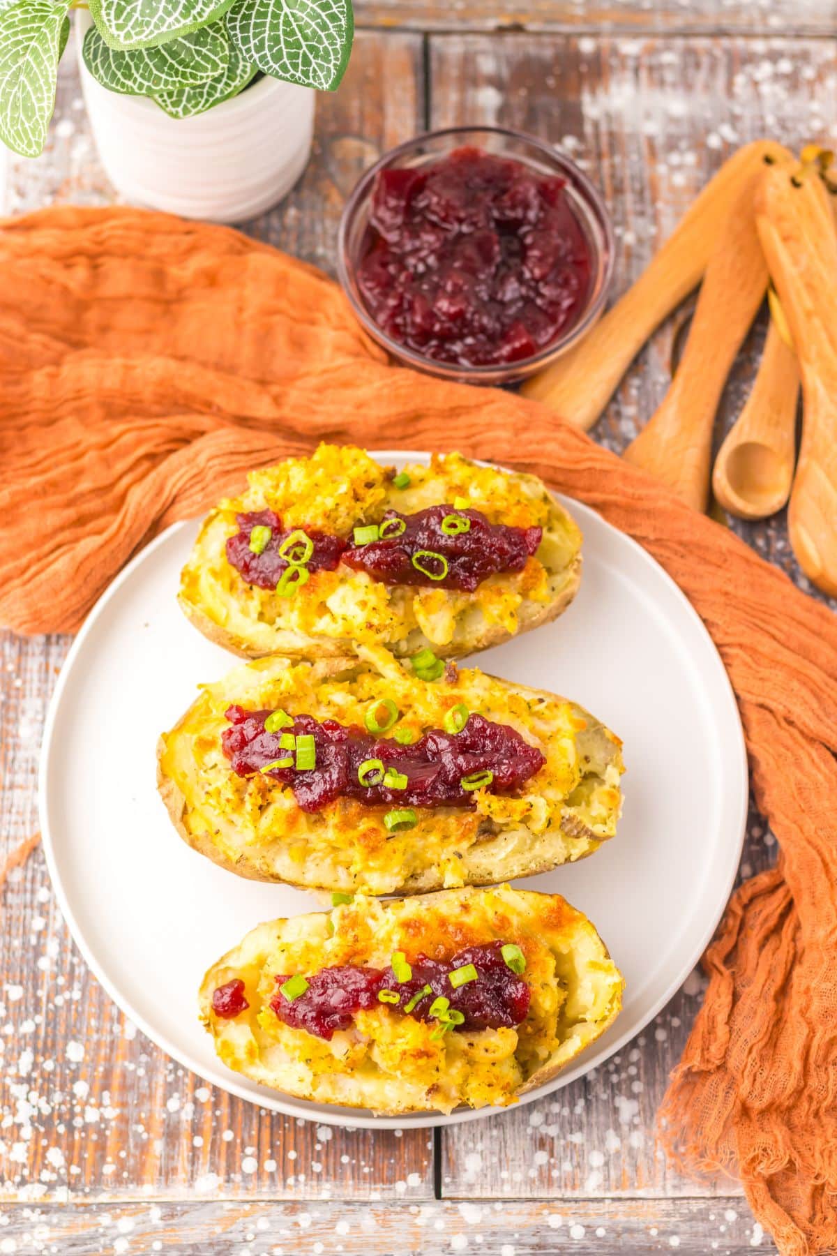 Thanksgiving potato skins on a plate.