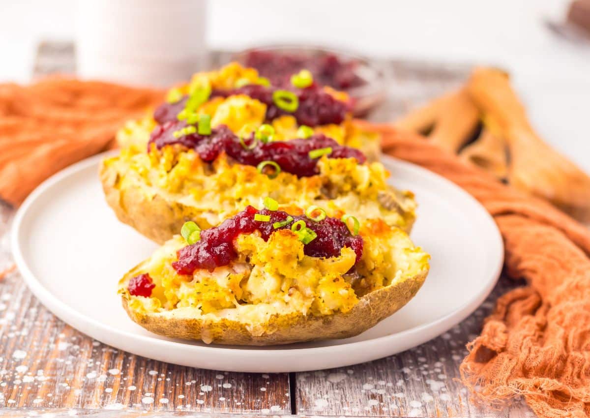 Thanksgiving potato skins on a plate.