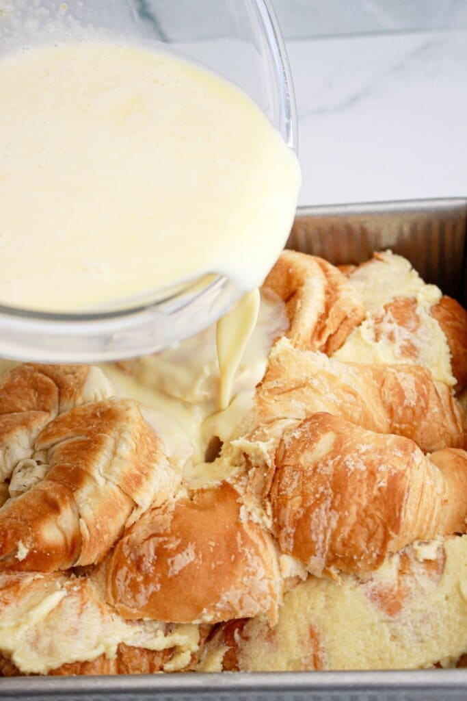 Pour the batter in the baking dish.