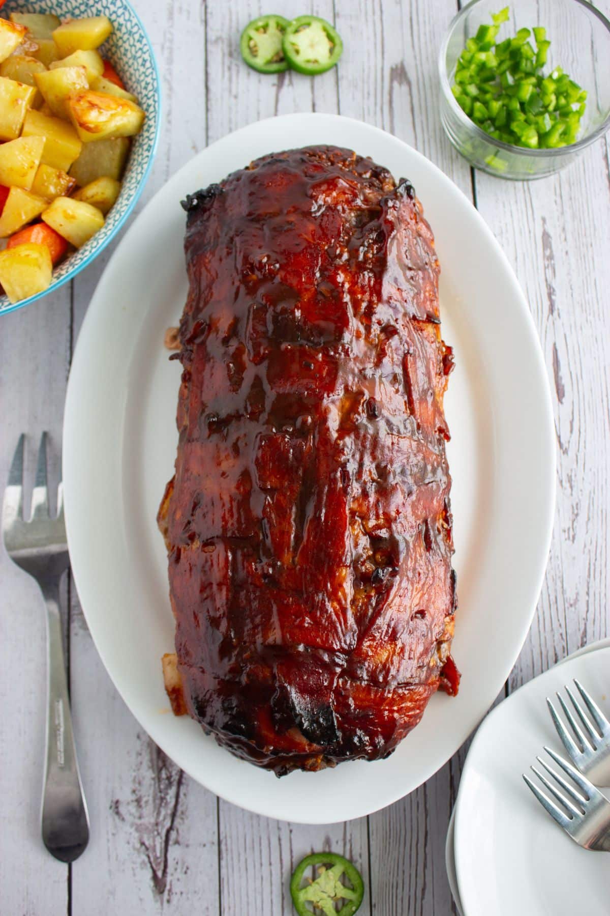 Meatloaf on a serving platter.