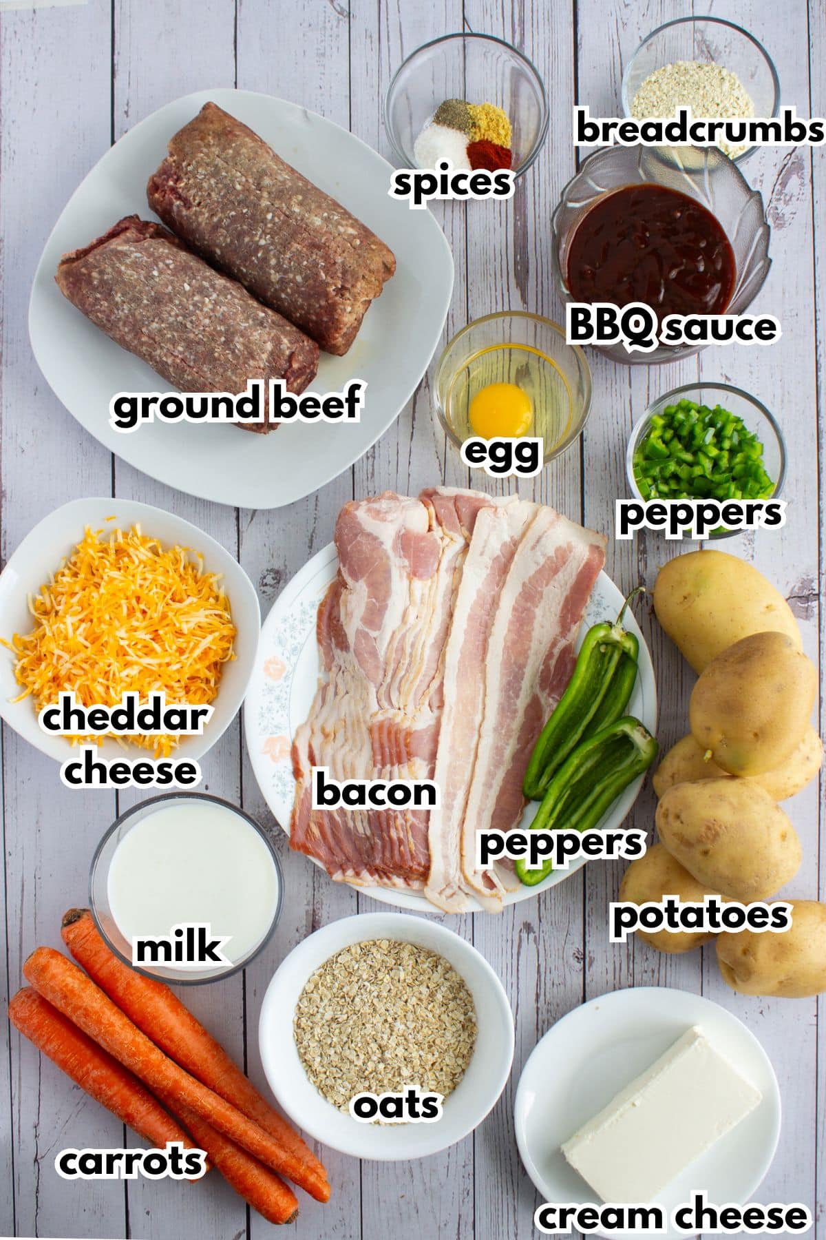 Bowls of ingredients on a counter.