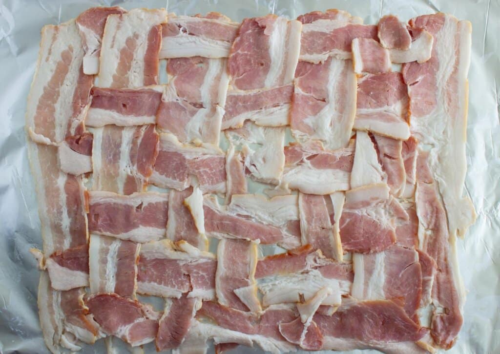 Bacon lattice on a baking dish.