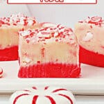 Candy cane fudge pieces on a plate.