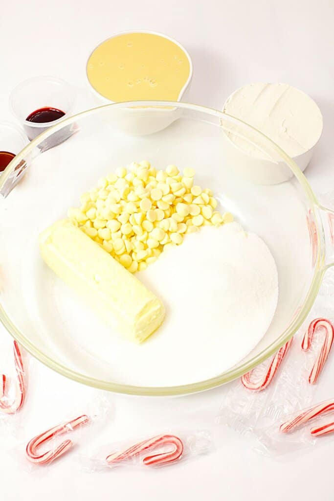 Butter, chocolate and sugar in a bowl.