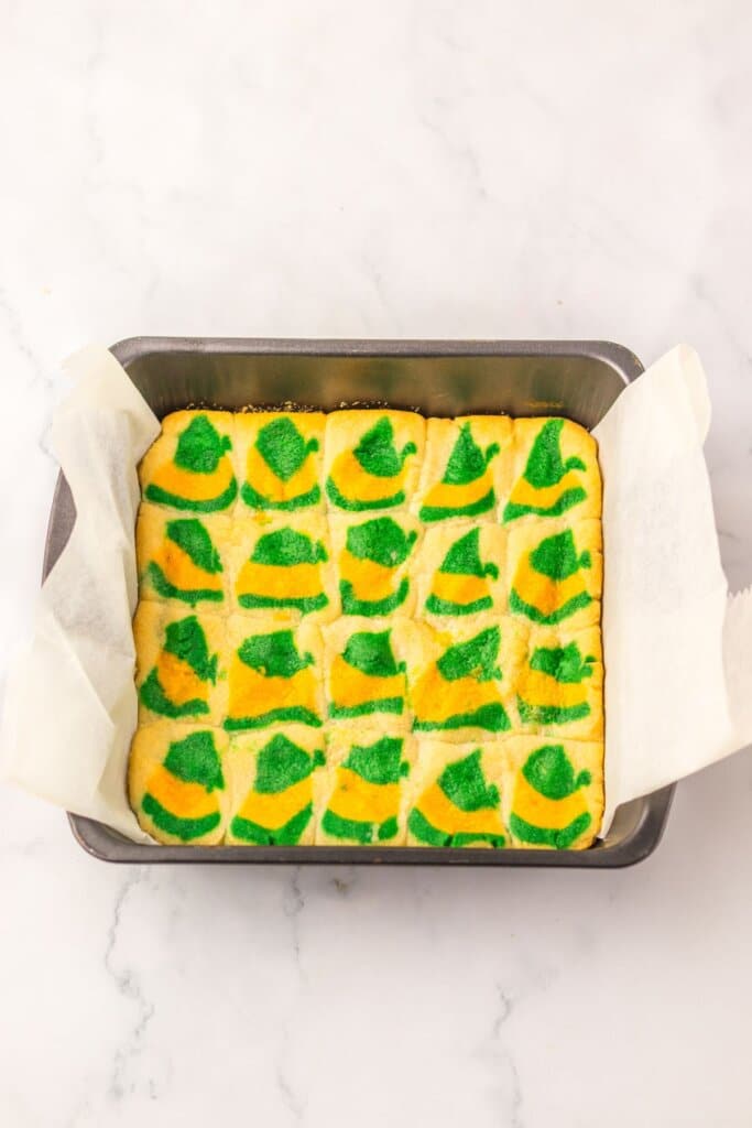 Cookies cooling in a baking pan.
