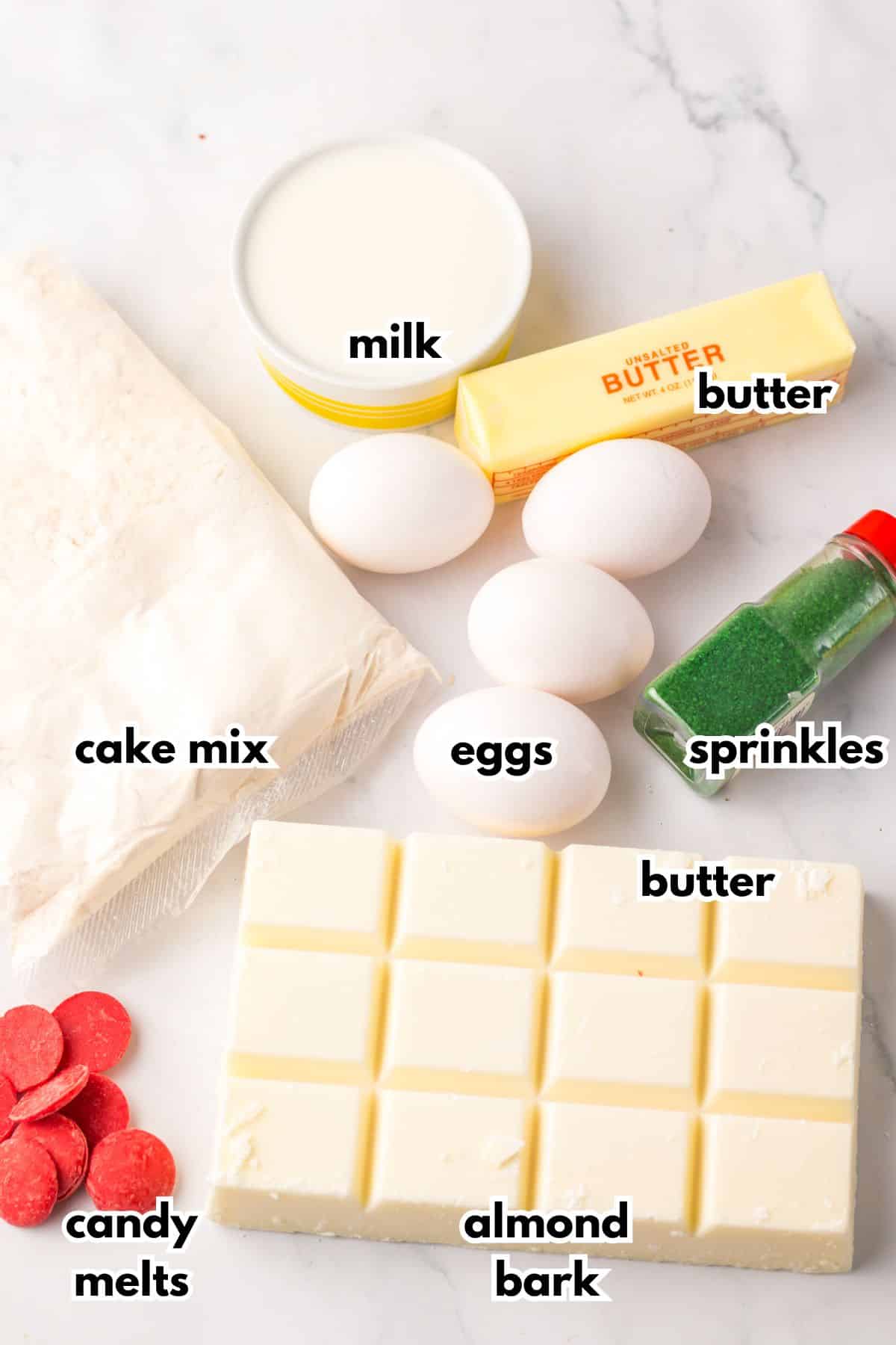 Labelled ingredients on a counter.