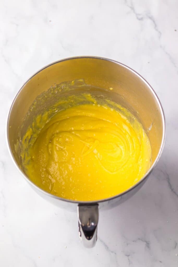 Batter in a mixing bowl.