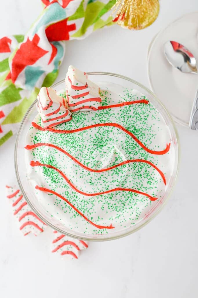 Christmas tree cake trifle in a bowl.