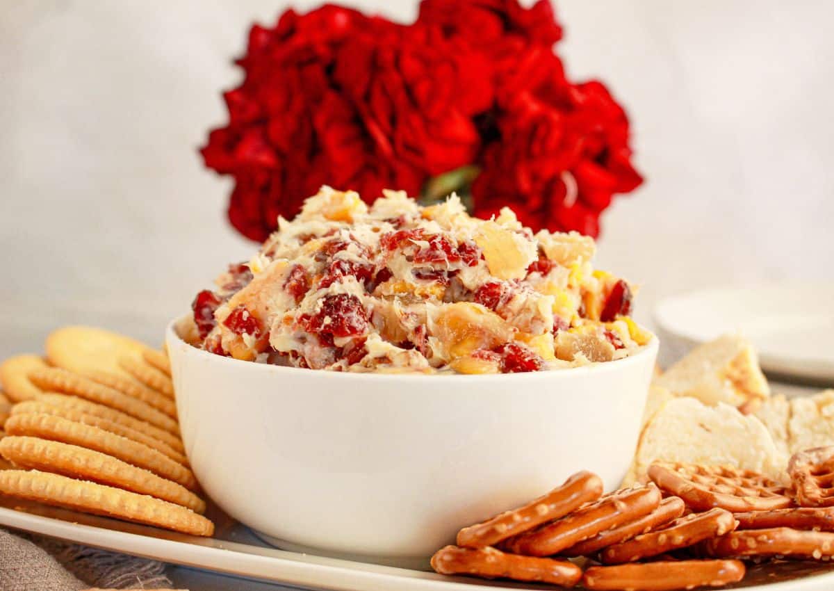 Cranberry cream cheese spread in a bowl.