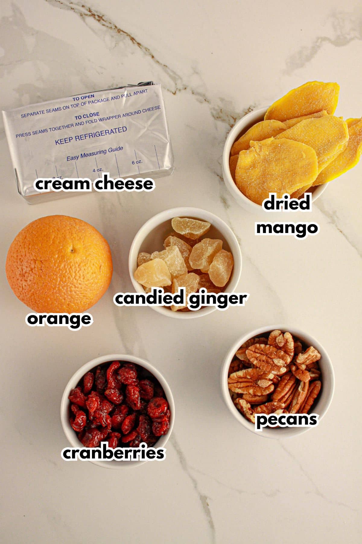 Bowls of ingredients on a counter.