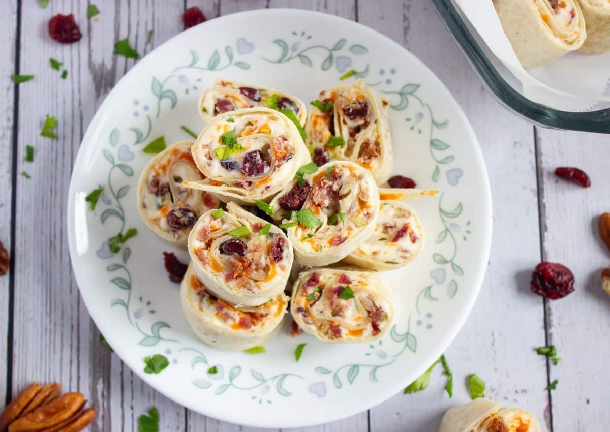 Pinwheels stacked in a pyramid on a plate.