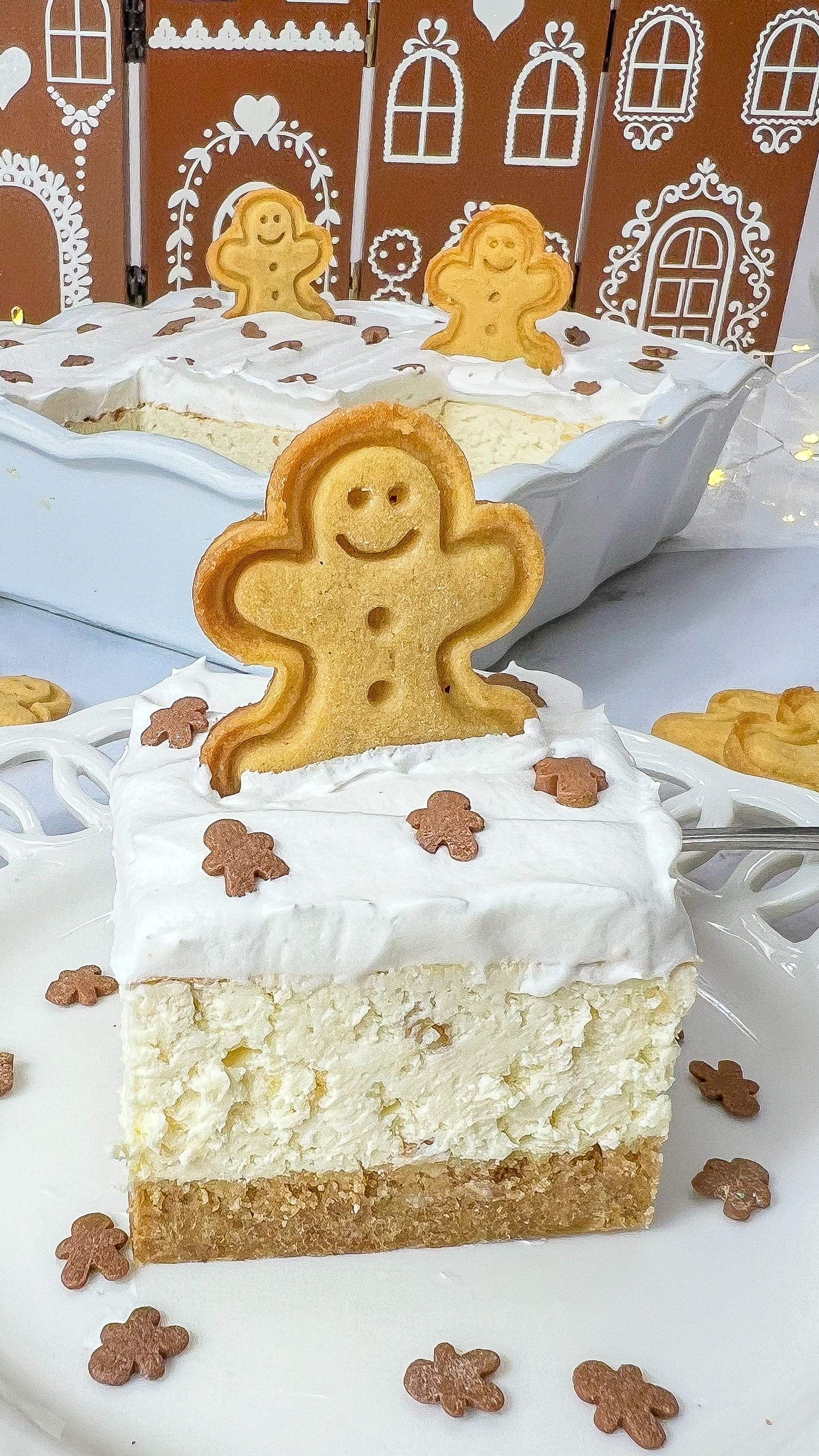 Slice of cheesecake bars on a plate.