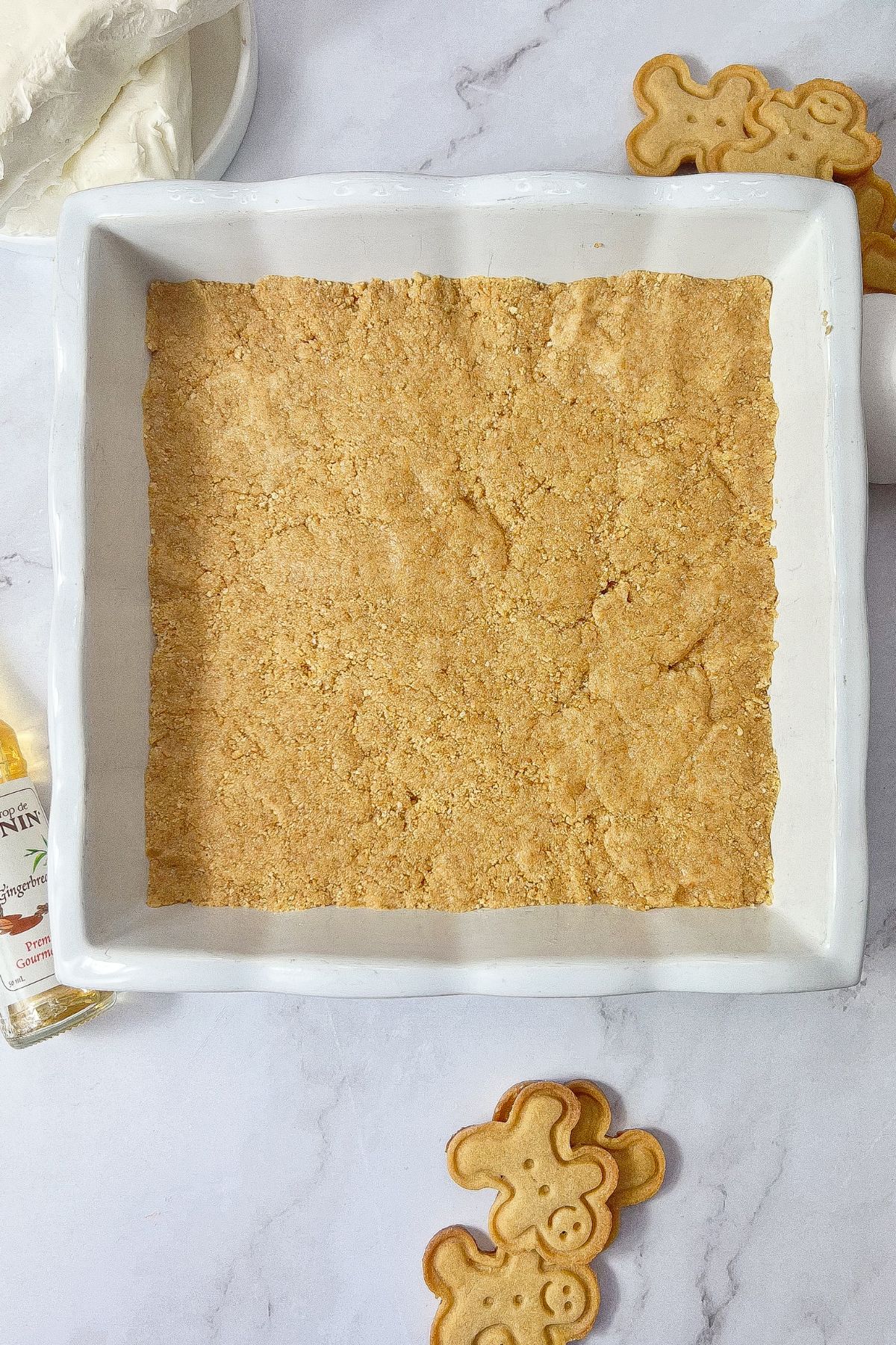 Crust in a baking dish.