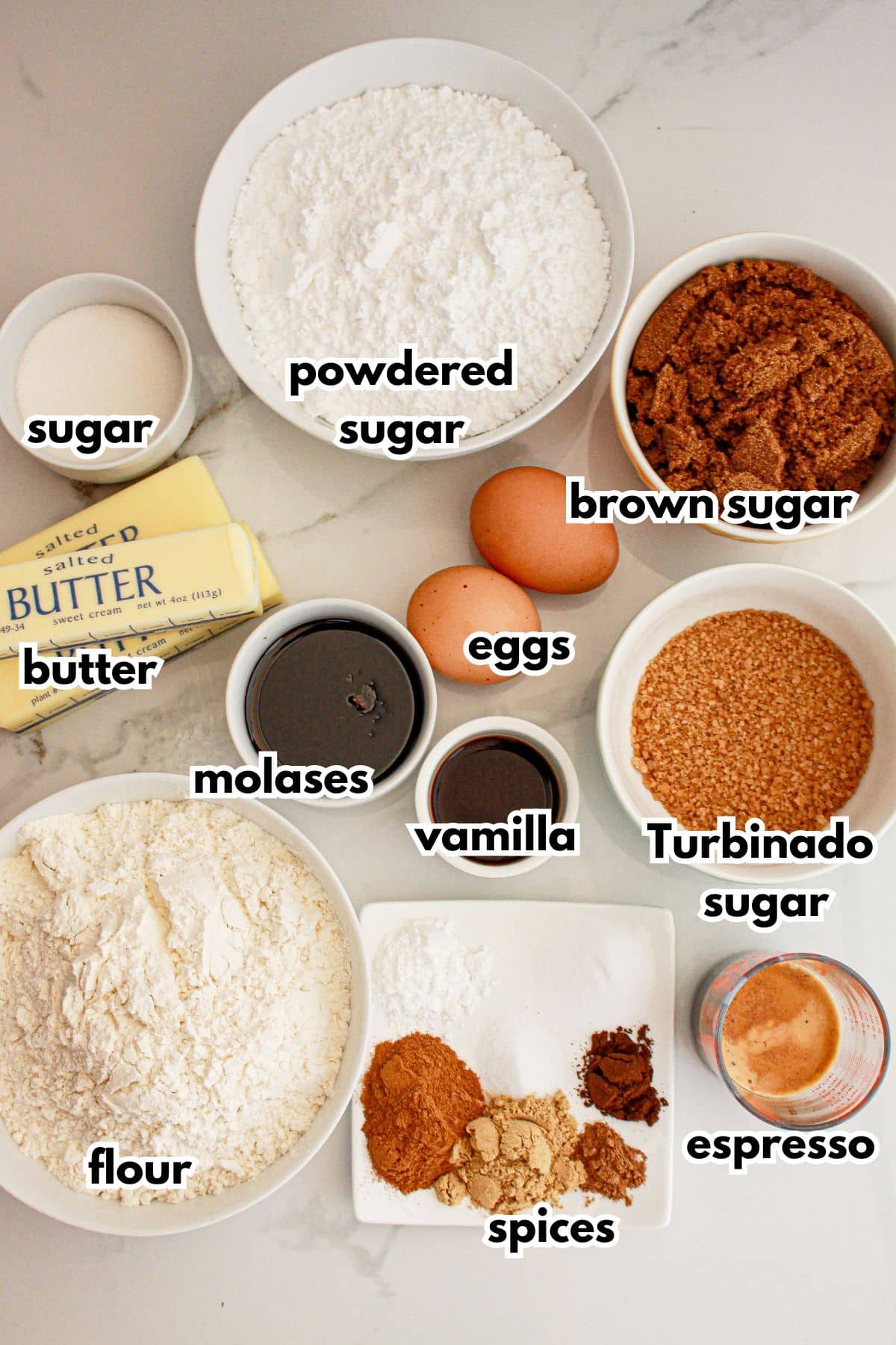 Bowls of ingredients on a counter.