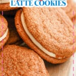 Gingerbread latte cookies on a cutting board.