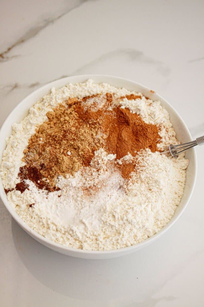 Dry ingredients in a mixing bowl.