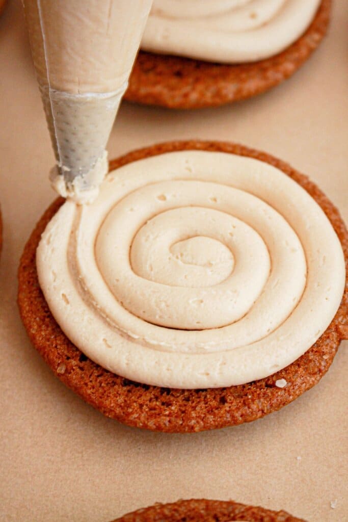 Frosting being piped in a swirl.