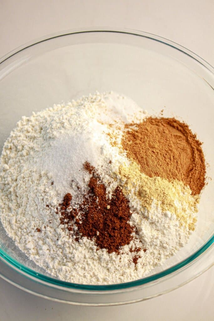 Dry ingredients being mixed in a bowl.