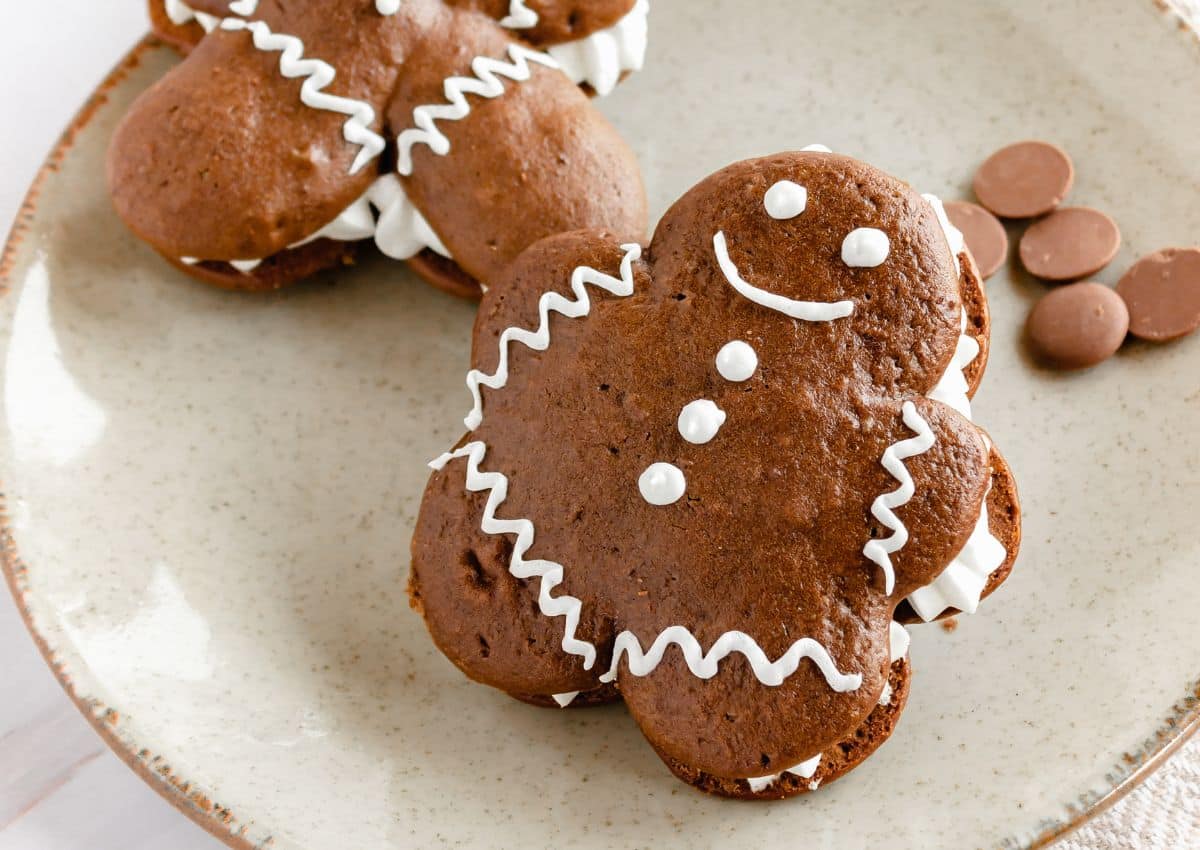 Gingerbread Whoopie Pies on a plate.