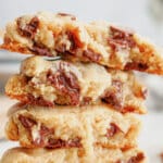 Levain cookies stacked on top of each other.