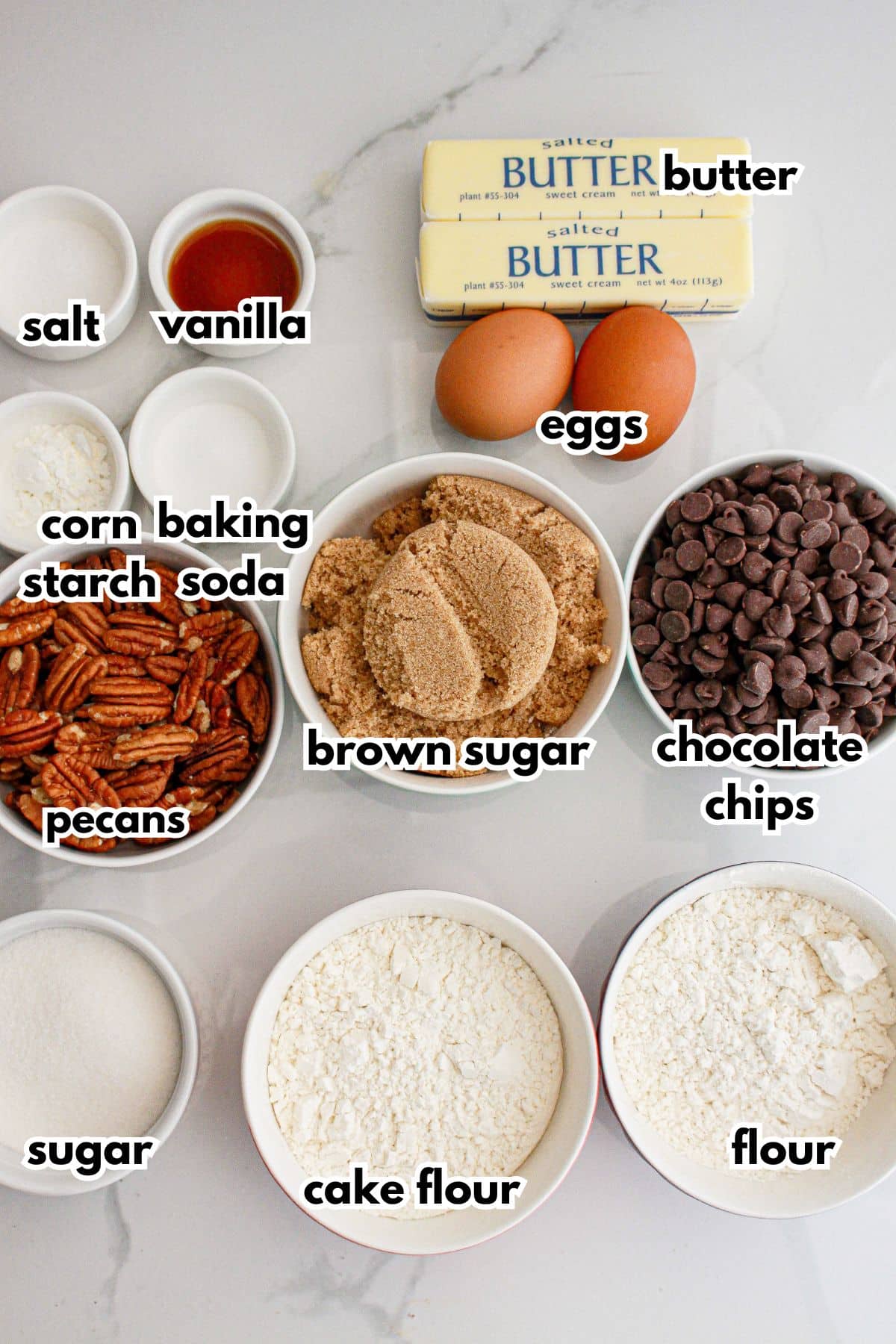 Bowls of ingredients on a counter.