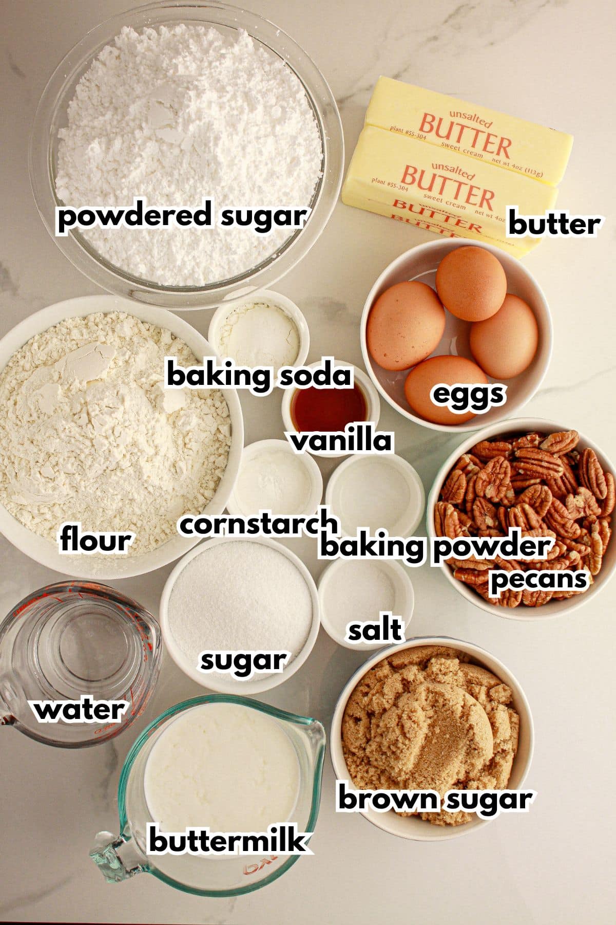 Ingredients in bowls on a counter.
