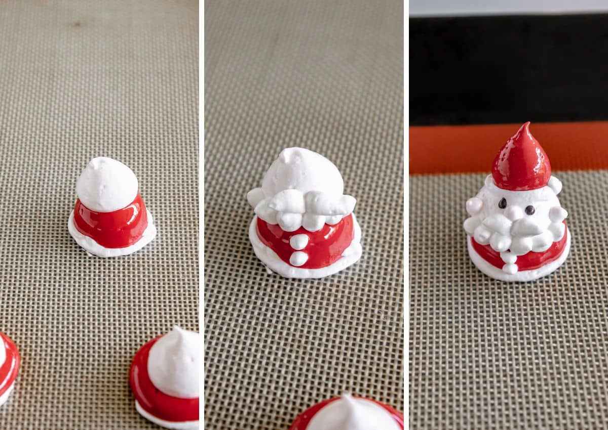 Meringues being piped on a baking sheet.